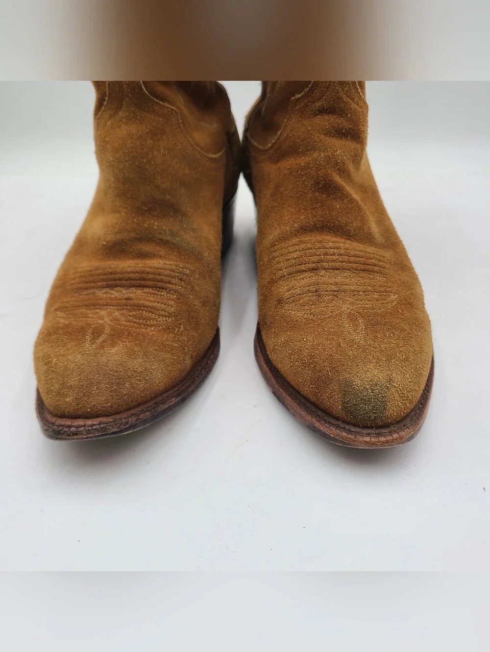 B38 Vtg Lucchese 1883 Tan Roughout Suede Men's 10.5 2E Cowboy Western Boots
